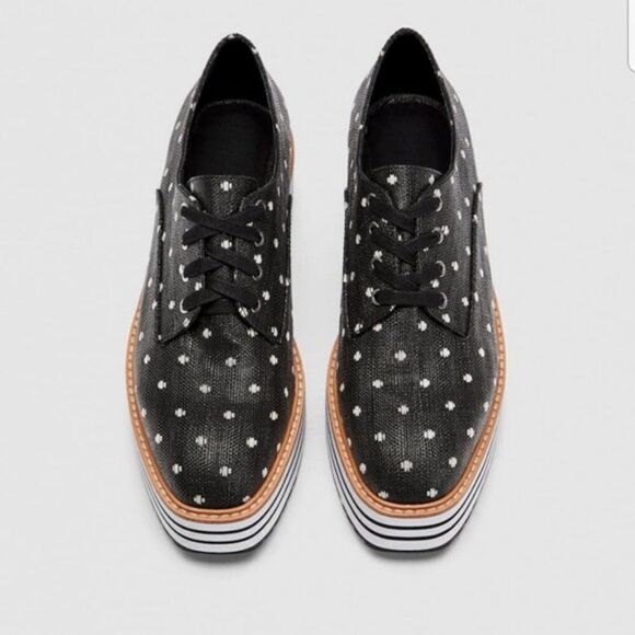 Zara black coated canvas platform polka-dot derby sneakers Size 36 - Picture 2 of 14